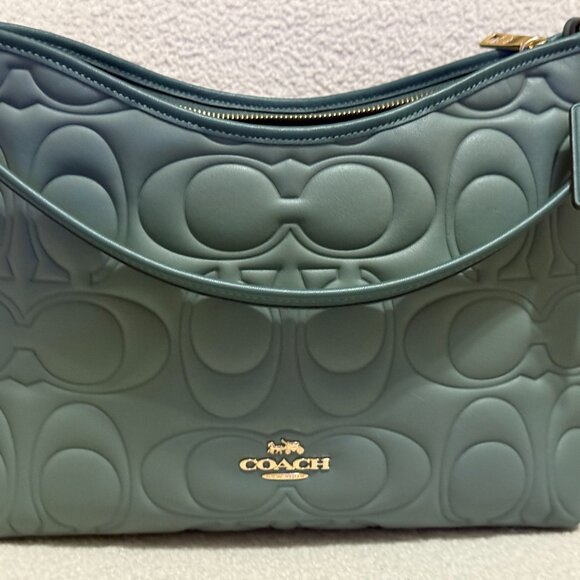 Laurel Shoulder Bag In Blocked Signature Maxi Signature Leather (Sage/Turquoise) - Picture 1 of 16